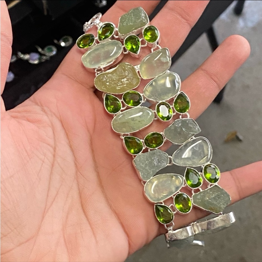 Natural Green Amethyst and peridot stone handmade cluster bracelet